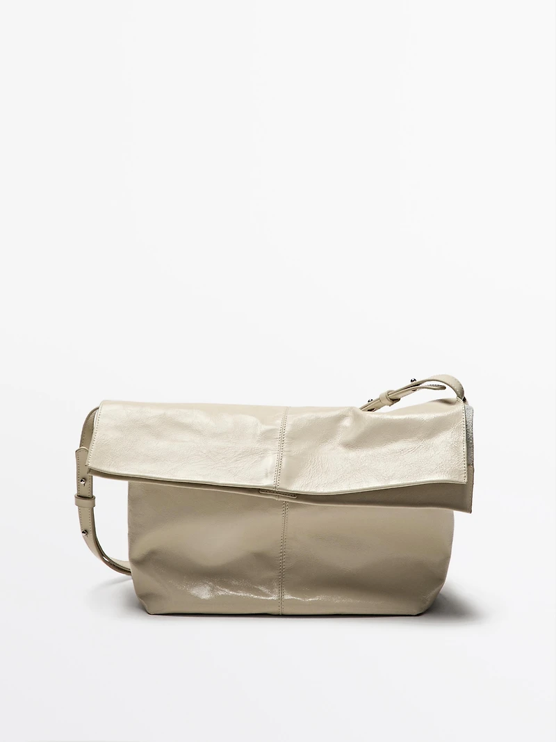 Crackled nappa leather flap bag