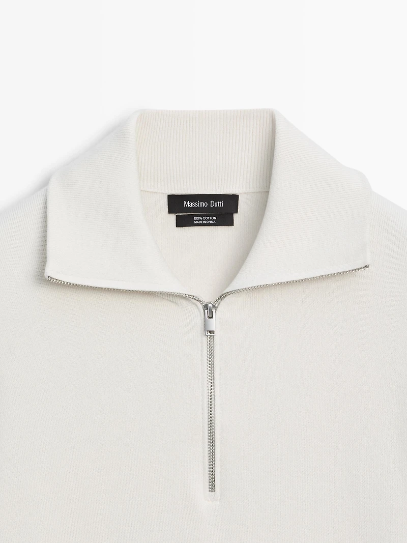 Knit 100% cotton quarter-zip sweater