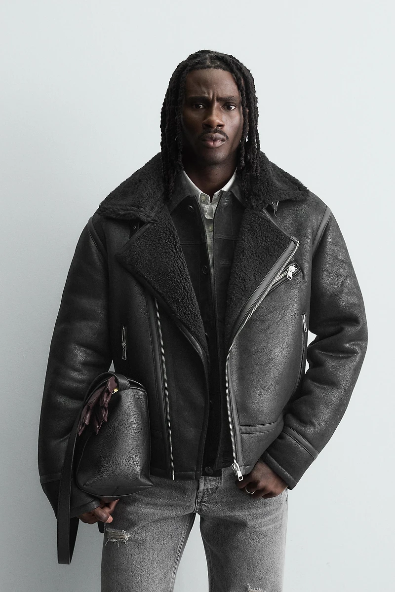 COMBINATION FAUX LEATHER JACKET