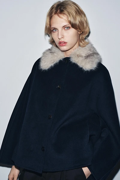 VESTE ZW COLLECTION À COL EFFET FOURRURE EN LAINE