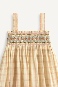 LIMITED EDITION LONG PLAID DRESS WITH EMBROIDERED FLOWERS