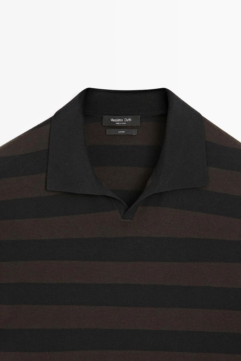 100% cotton striped knit polo shirt