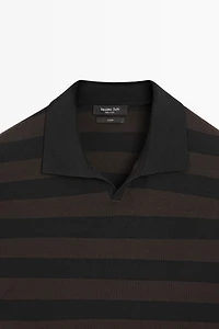 100% cotton striped knit polo shirt