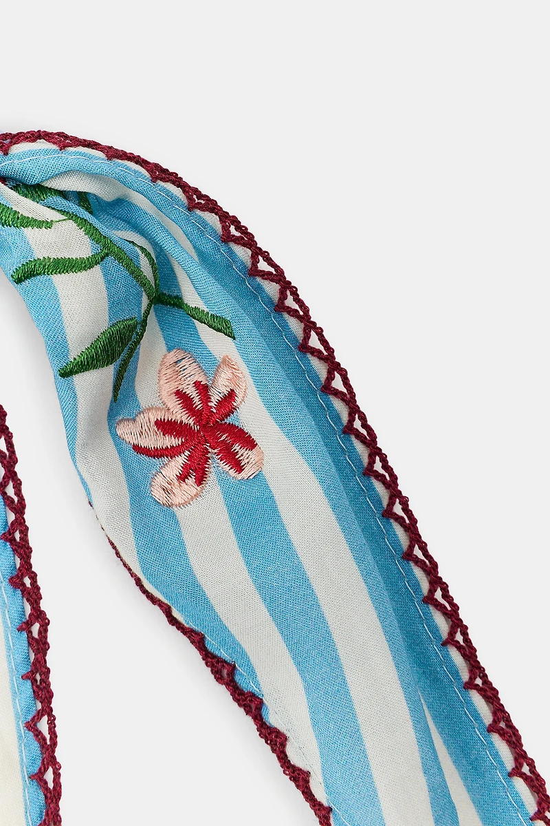 EMBROIDERED FLORAL STRIPED BANDANA