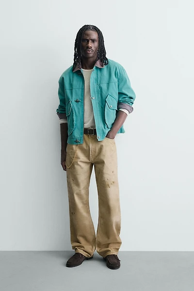 WASHED PRINT STRAIGHT FIT PANTS