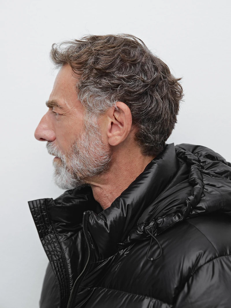 Water-repellent satin puffer jacket