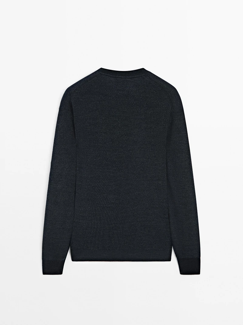 Denim-effect knit sweater