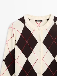 Cotton argyle knit cardigan