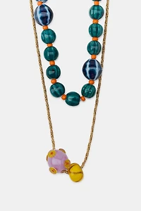 PACK OF 2 CERAMIC BEAD CORD NECKLACES