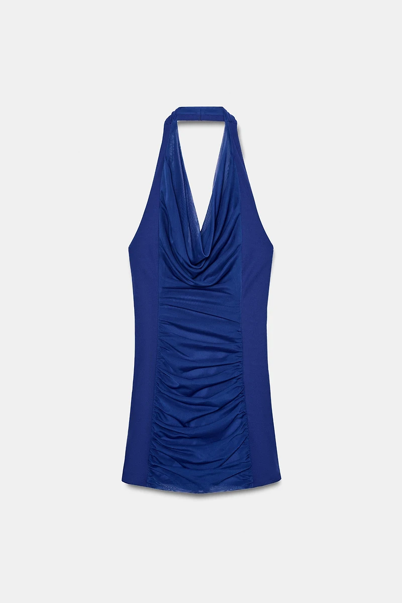 COMBINATION TULLE HALTER DRESS
