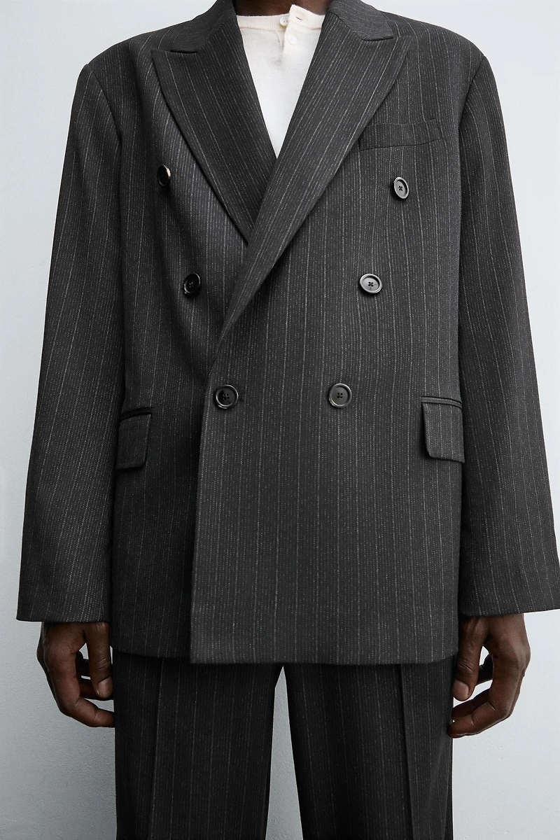 STRIPED DOUBLE BREASTED SUIT BLAZER
