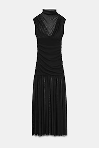 COMBINED DRAPED MIDI DRESS