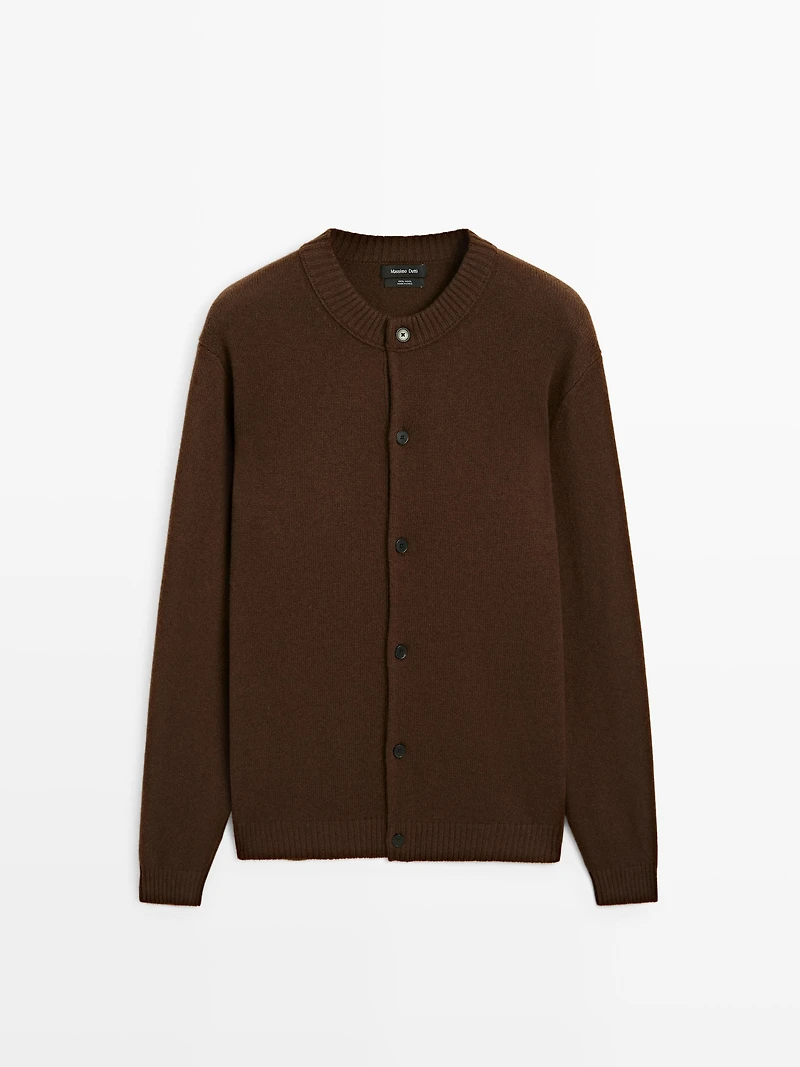 100% wool knit crew neck cardigan