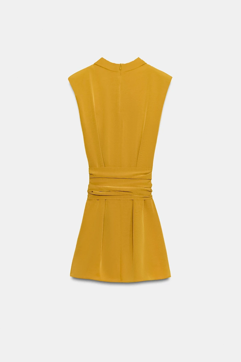 SHORT TIE DRESS WITH SHOULDER PADS