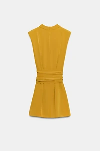 SHORT TIE DRESS WITH SHOULDER PADS