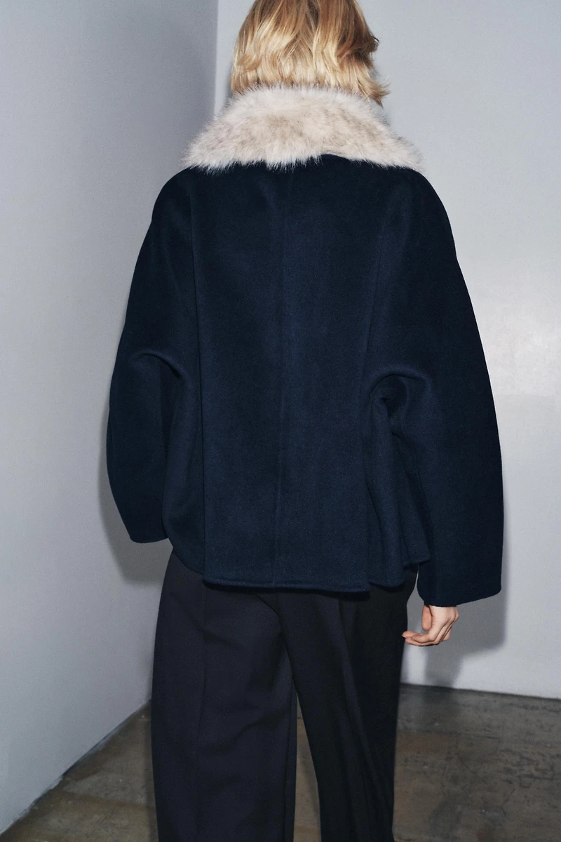 ZW COLLECTION WOOL BLEND FAUX FUR COLLAR JACKET