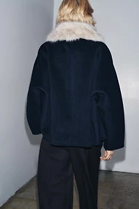 ZW COLLECTION WOOL BLEND FAUX FUR COLLAR JACKET