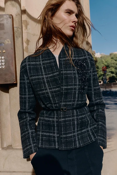 PLAID CARDIGAN WITH BELT