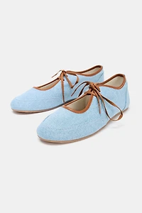 DENIM EFFECT BALLET FLATS WITH BOW