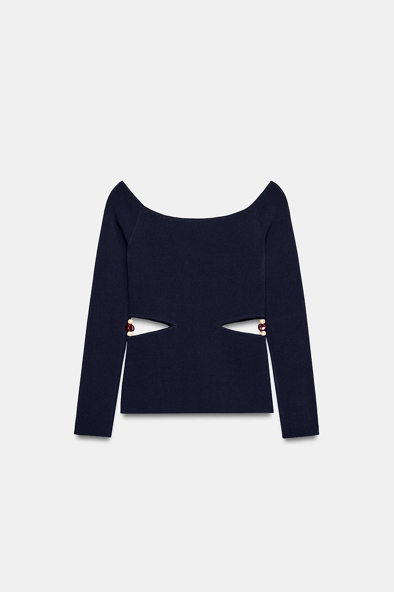 BEADED CUT OUT KNIT TOP