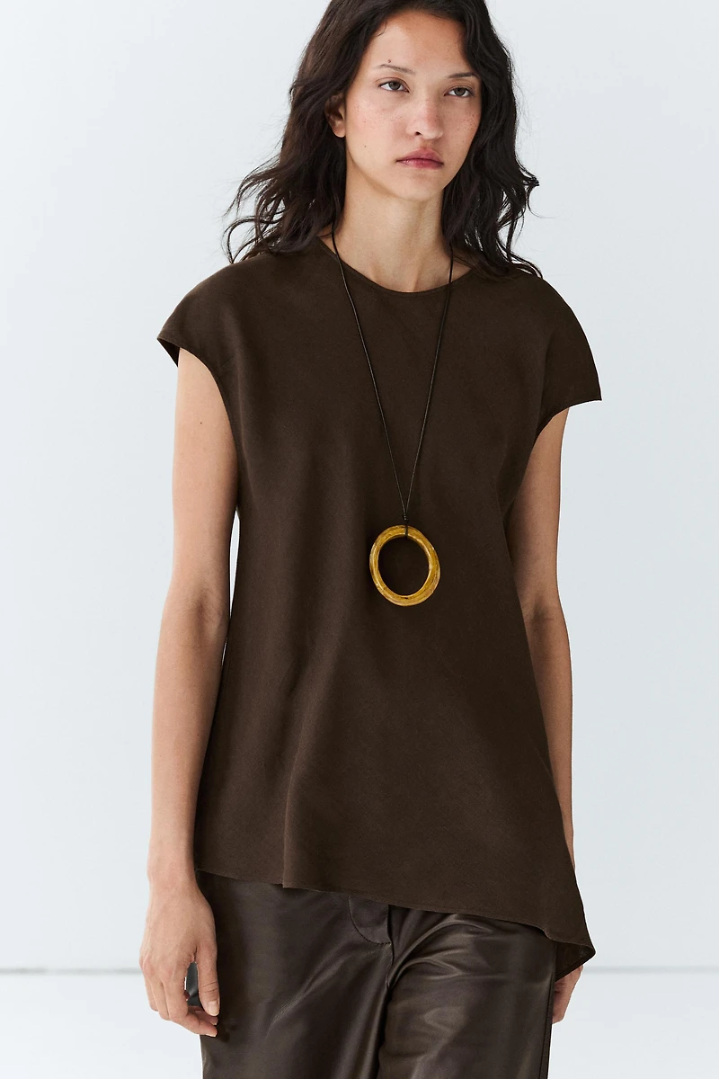 100% linen asymmetric top