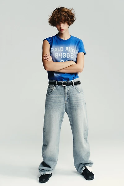 WASHED EFFECT TEXT T-SHIRT