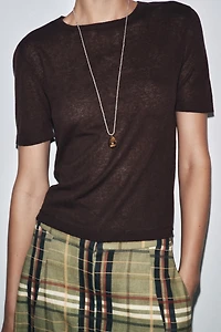 SHORT SLEEVE LINEN KNIT TOP