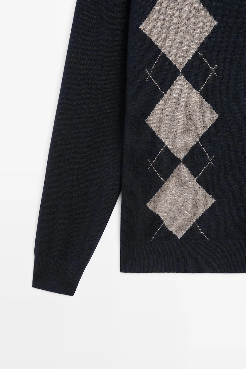 100% cashmere argyle cardigan with buttons
