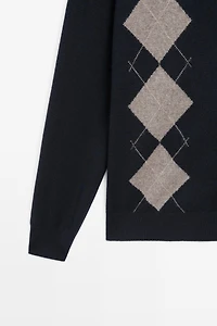 100% cashmere argyle cardigan with buttons