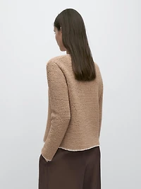 Contrast cotton blend knit cardigan