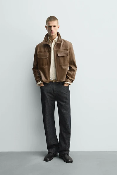 TOPSTITCHED LEATHER JACKET