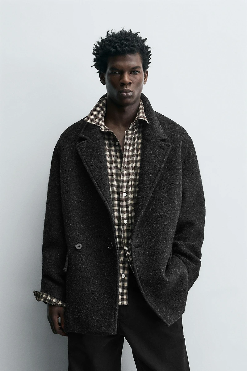 DOUBLE BREASTED WOOL BLEND OVERCOAT