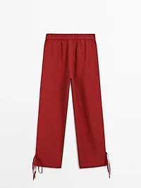 100% linen trousers with bow detail