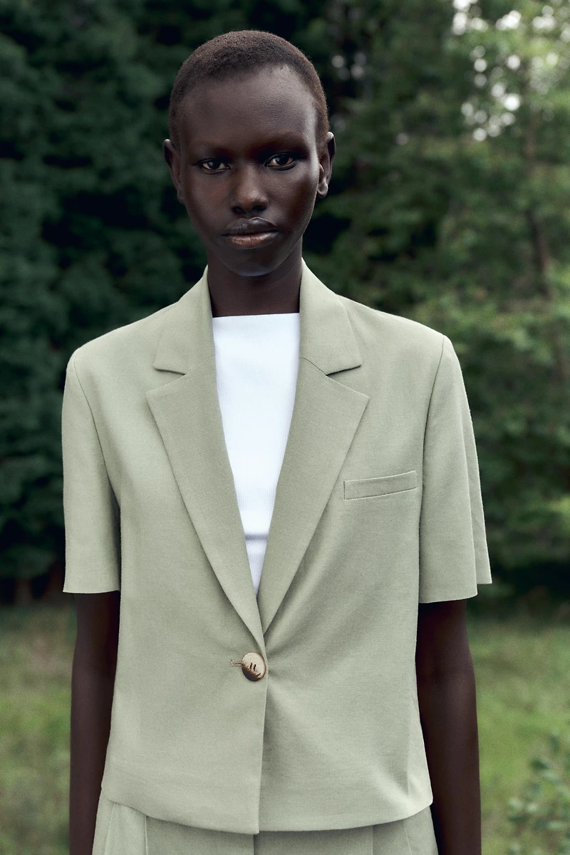 BLAZER MANCHES COURTES AVEC LIN