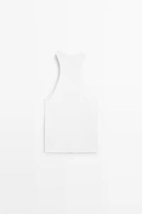 Cotton blend halter top with ribbed detail
