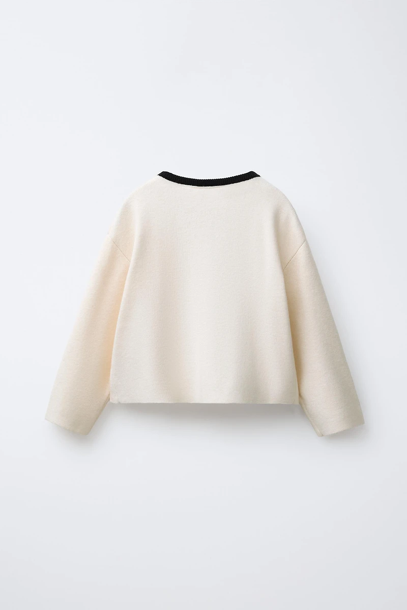 GINGHAM BOW KNIT CARDIGAN