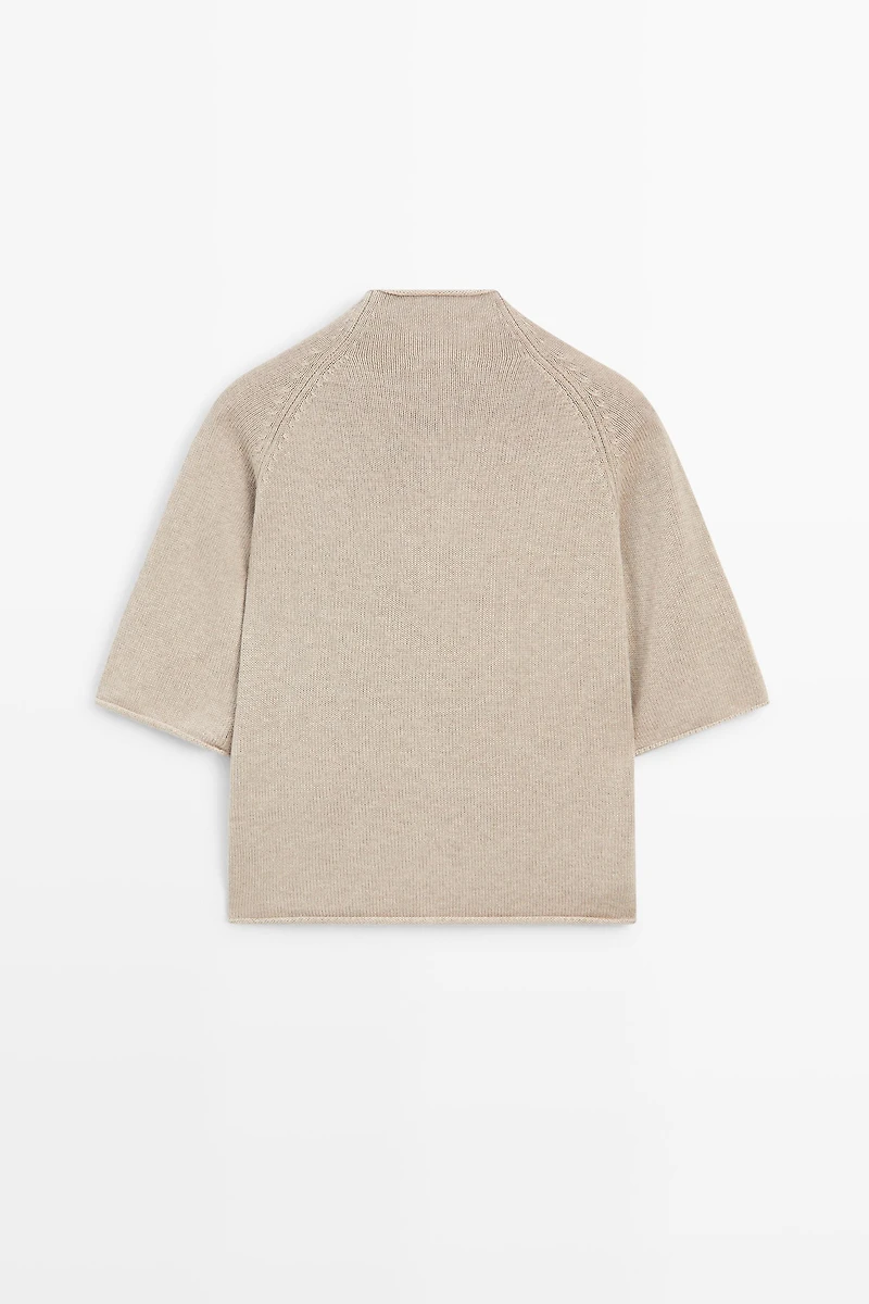 Cotton funnel neck knit cardigan