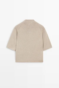 Cotton funnel neck knit cardigan
