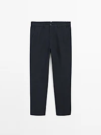 Cotton and linen blend tapered fit trousers