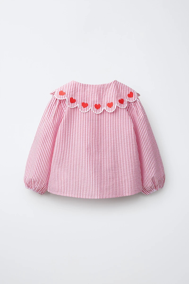 HEART AND STRIPE PETER PAN COLLAR SHIRT