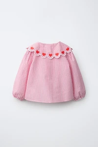 HEART AND STRIPE PETER PAN COLLAR SHIRT