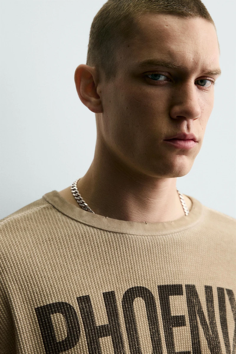 PRINTED WAFFLE WEAVE SWEATSHIRT