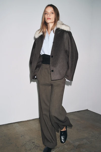 ZW COLLECTION WOOL BLEND FAUX FUR COLLAR JACKET