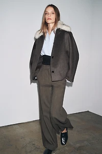 ZW COLLECTION WOOL BLEND FAUX FUR COLLAR JACKET