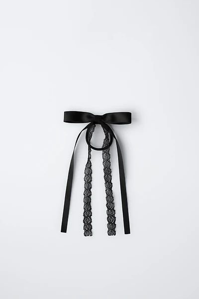 LACE AND PLAIN BOW BOBBY PIN HAIR TIE
