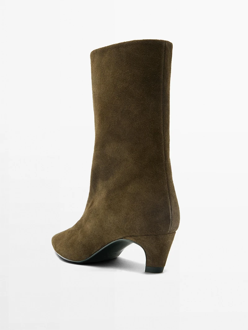 Split suede heeled ankle boots