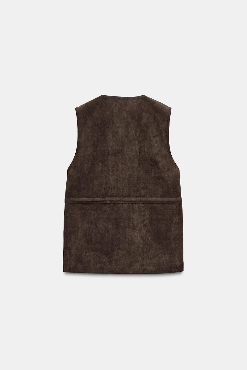 GILET EFFET DAIM POCHES
