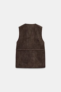 GILET EFFET DAIM POCHES