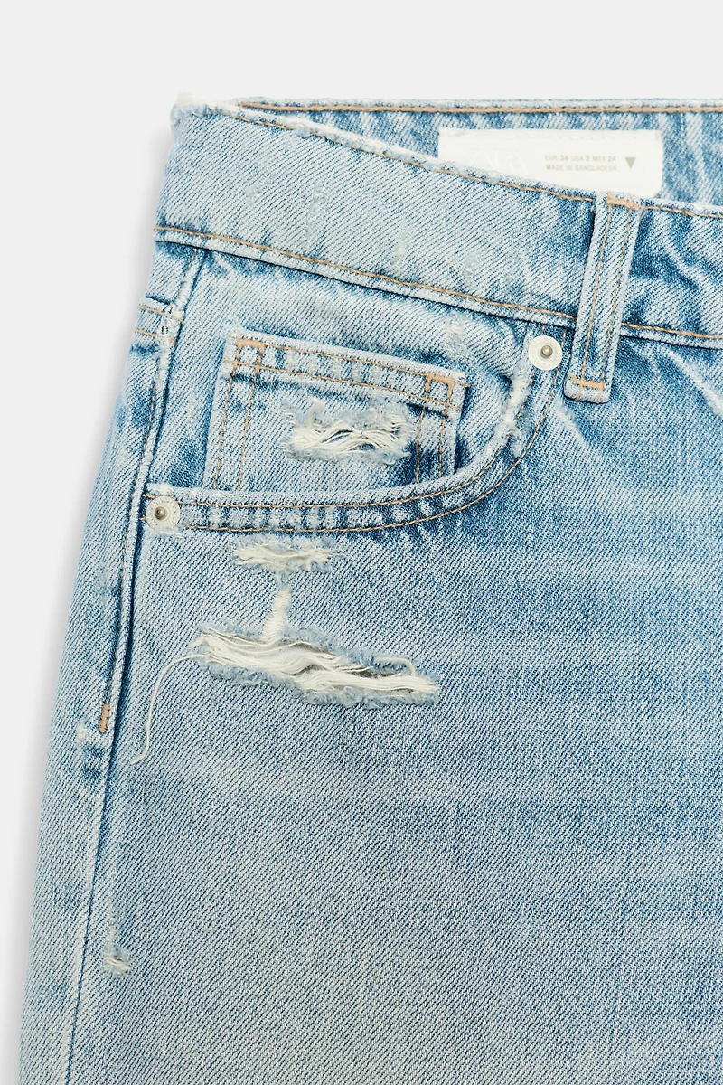 TRF LOW RISE RIPPED WIDE LEG JEANS