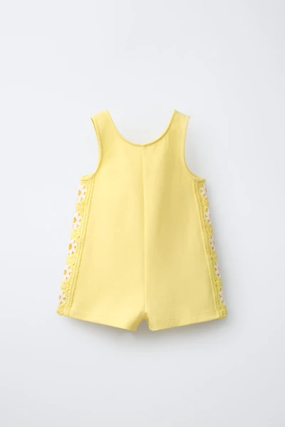 CROCHETED FLORAL KNIT SHORT JUMPSUIT